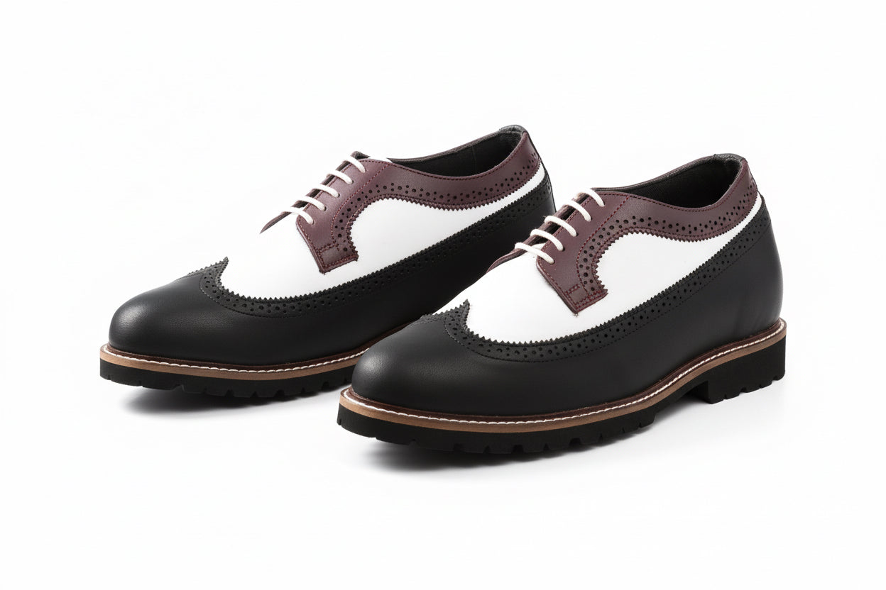 Gatsby is a designer elevator brogue crafted with a discreet 2.5 inch hidden lift, combining classic brogue construction with refined handcrafted detailing. Designed for weddings, formal occasions, evening wear, and elevated smart casual styling, the silhouette delivers understated height enhancement with timeless sophistication and comfort.